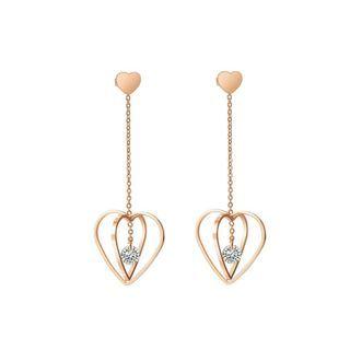 Fashion And Romantic Plated Rose Gold 316l Stainless Steel Heart Tassel Earrings With Cubic Zircon Rose Gold - One Size