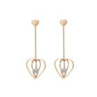Fashion And Romantic Plated Rose Gold 316l Stainless Steel Heart Tassel Earrings With Cubic Zircon Rose Gold - One Size