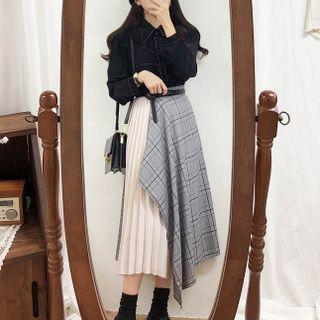 Long-sleeve Top + Panel Asymmetrical Maxi Skirt