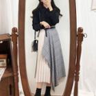 Long-sleeve Top + Panel Asymmetrical Maxi Skirt