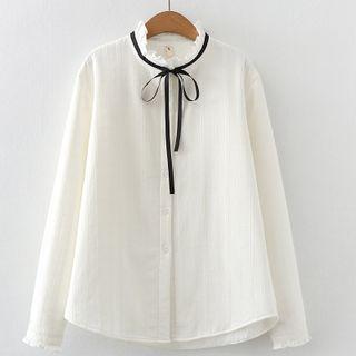 Long-sleeve Frill Trim Tie-neck Blouse