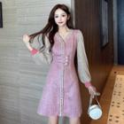Long-sleeve Two Tone V-neck Dress