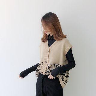 Printed Buttoned Knit Vest