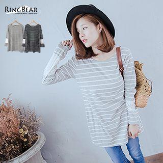 Lace Panel Long Sleeve Striped Tee