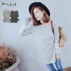 Lace Panel Long Sleeve Striped Tee