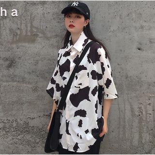 Patterned Elbow-sleeve Shirt As Shown In Figure - One Size