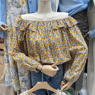 Off Shoulder Ruffle Puff-sleeve Floral Top