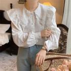 Long-sleeve Ruffle Panel Blouse White - One Size