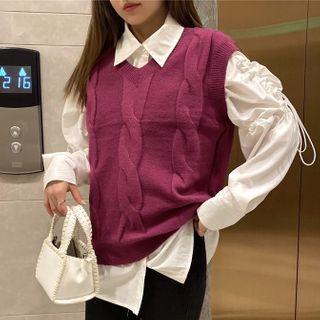 Chunky Knit Sweater Vest Purple - One Size
