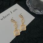 Square Cat Eye Stone Alloy Dangle Earring 1 Pair - Earrings - Square - Cat Eye Stone - Silver Pin - White & Gold - One Size