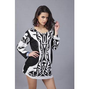 Long-sleeve Pattern Mini Dress