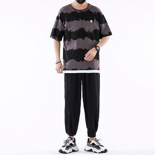 Color-block Loose-fit T-shirt / Loose-fit Pants