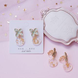 Gold Leaf Disc Alloy Leaf Dangle Earring