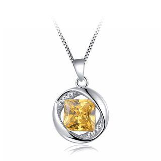 925 Sterling Silver November Birthday Stone Pendant With Yellow Cubic Zircon And Necklace
