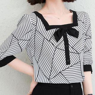 Puff-sleeve Geometric Print Blouse