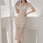 Short-sleeve Lace Midi Sheath Dress