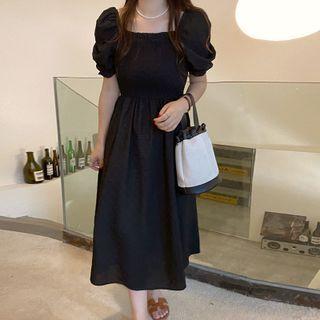 Puff Sleeve Square Neck Dress Black - One Size