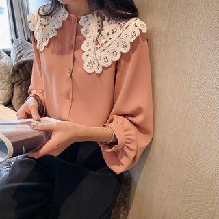 Lace Collar Balloon-sleeve Blouse