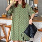 Elbow-sleeve Printed Shirtdress Green - One Size