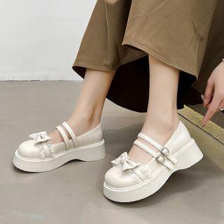 Bow Accent Strappy Platform Mary Jane Shoes