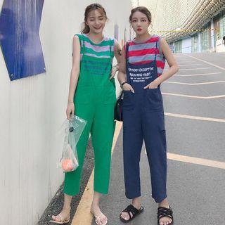 Set: Striped Sleeveless T-shirt + Lettering Jumper Pants