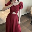 Balloon-sleeve V-neck Dress