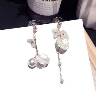 Non-matching Flower Drop Earring 1 Pair - Gold - One Size