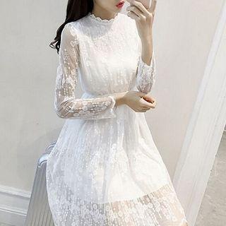Plain Lace Long-sleeve Dress
