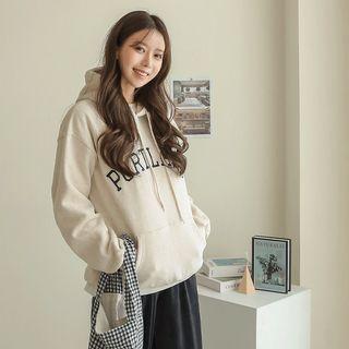 Kangaroo-pocket Letter-embroidered Hoodie