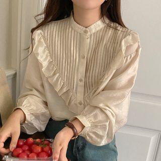 Puff-sleeve Ruffle Panel Shirt Almond - One Size
