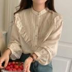 Puff-sleeve Ruffle Panel Shirt Almond - One Size