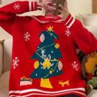 Collared Christmas Tree Print Sweater