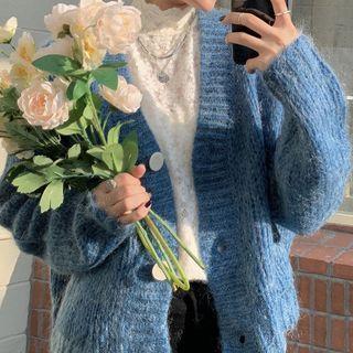 Fluffy Cardigan / Long-sleeve Lace Top