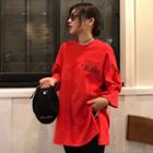 3/4-sleeve Print Slit-side T-shirt