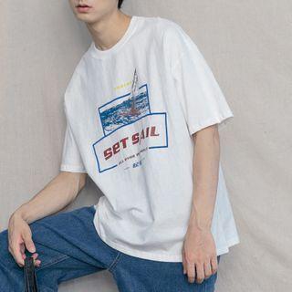 Short-sleeve Sailboat Print T-shirt