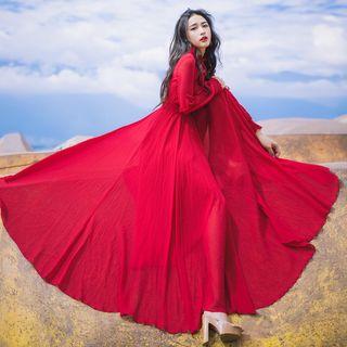 Long-sleeve A-line Chiffon Maxi Dress