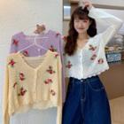Floral Embroidered Pointelle Knit Cardigan