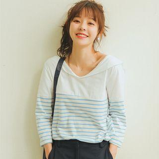 Striped Long Sleeve Hooded T-shirt