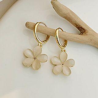 Flower Faux Cat Eye Stone Dangle Earring 1 Pair - Gold - One Size