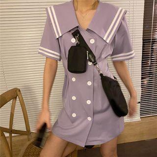 Short-sleeve Double-breasted Shirtdress / Short-sleeve Sailor Collar Shirt
