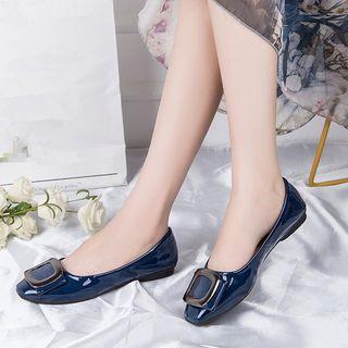 Metal Buckle Square Toe Patent Flats