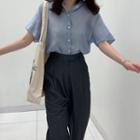Open-placket Button Light Shirt / Crop Dress Pants