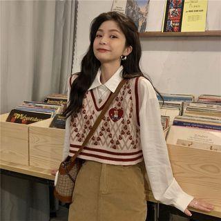 Bear Embroidered Sweater Vest / Plain Shirt