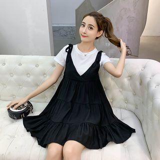 Set: Short-sleeve T-shirt + Shoulder-tie Mini Dress