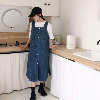 Short-sleeve Plain T-shirt / Denim Jumper Dress