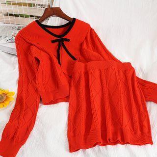 Set: Bow Sweater + Knit Skirt