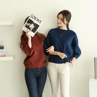 Balloon-sleeve Pintuck-hem Knit Top In 14 Colors