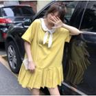Color Block Short-sleeve Pleated Dress