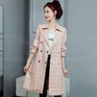 Long-sleeve Plaid Double-breasted Coat With Belt