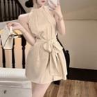 Halter Tie-waist Mini Smock Dress